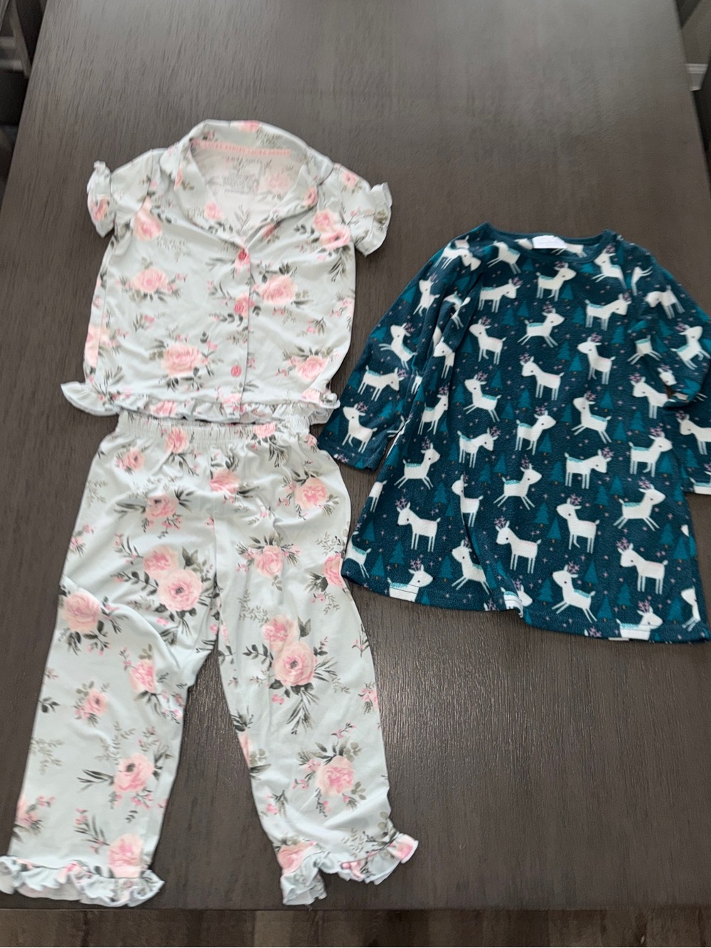 Girls' Floral Pajama Set & Teal Deer Fleece Nightshirt - Kids Pajamas